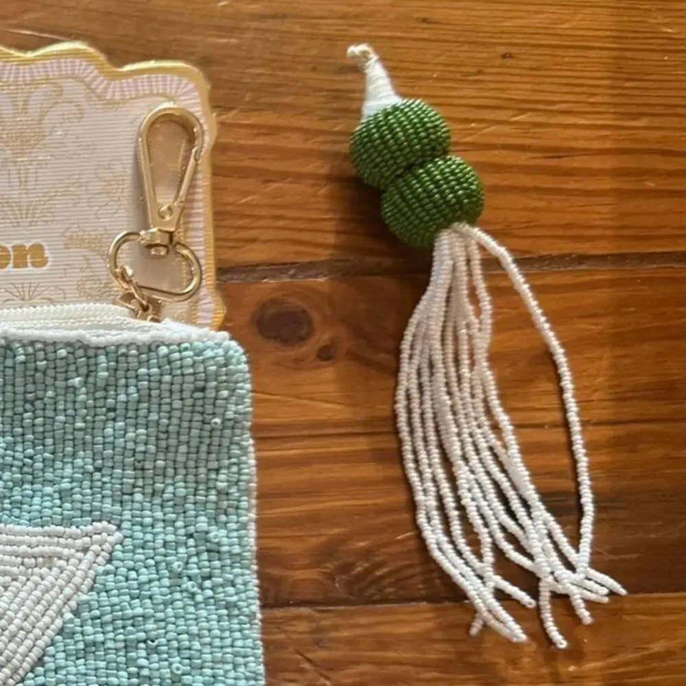 NWT Wandering Moon Beaded Martini Travel Pouch Handmade India Clutch Bag